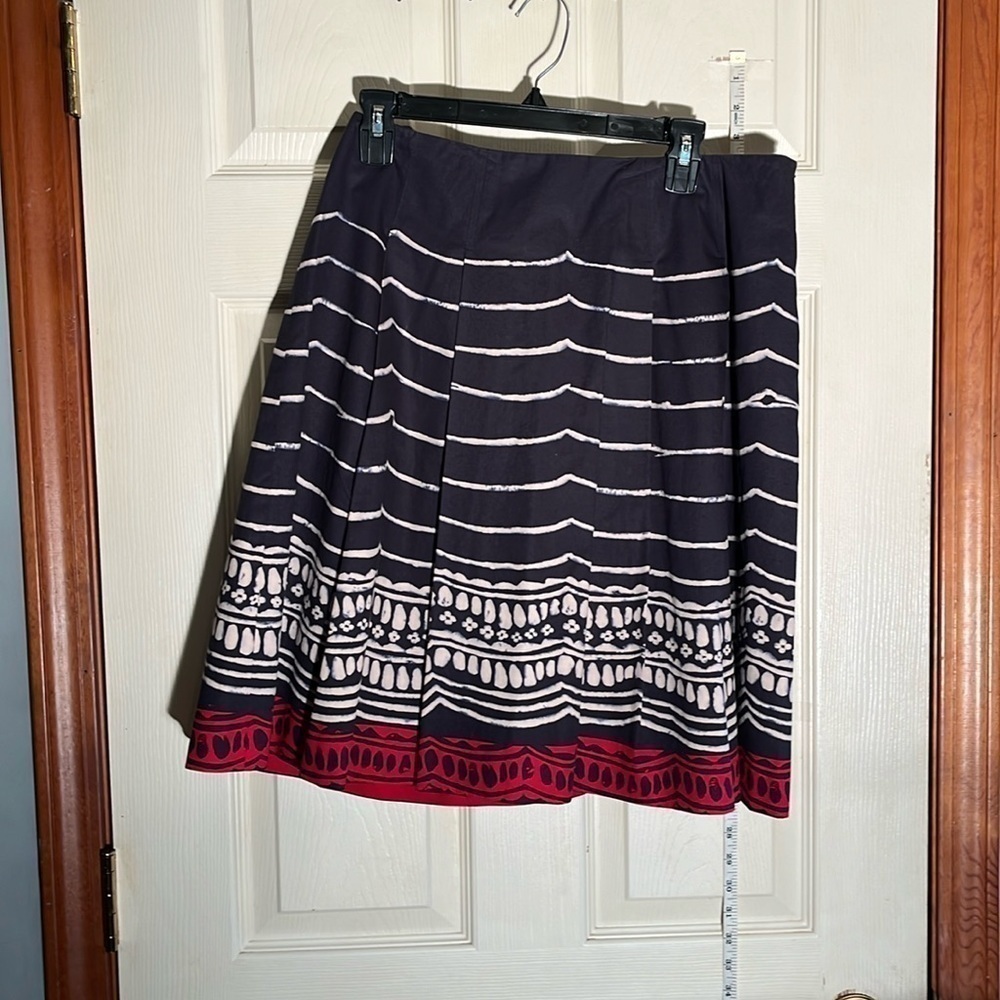 Talbots collection-12 P-Navy blue with red and white. Inverted pleat full skirt.